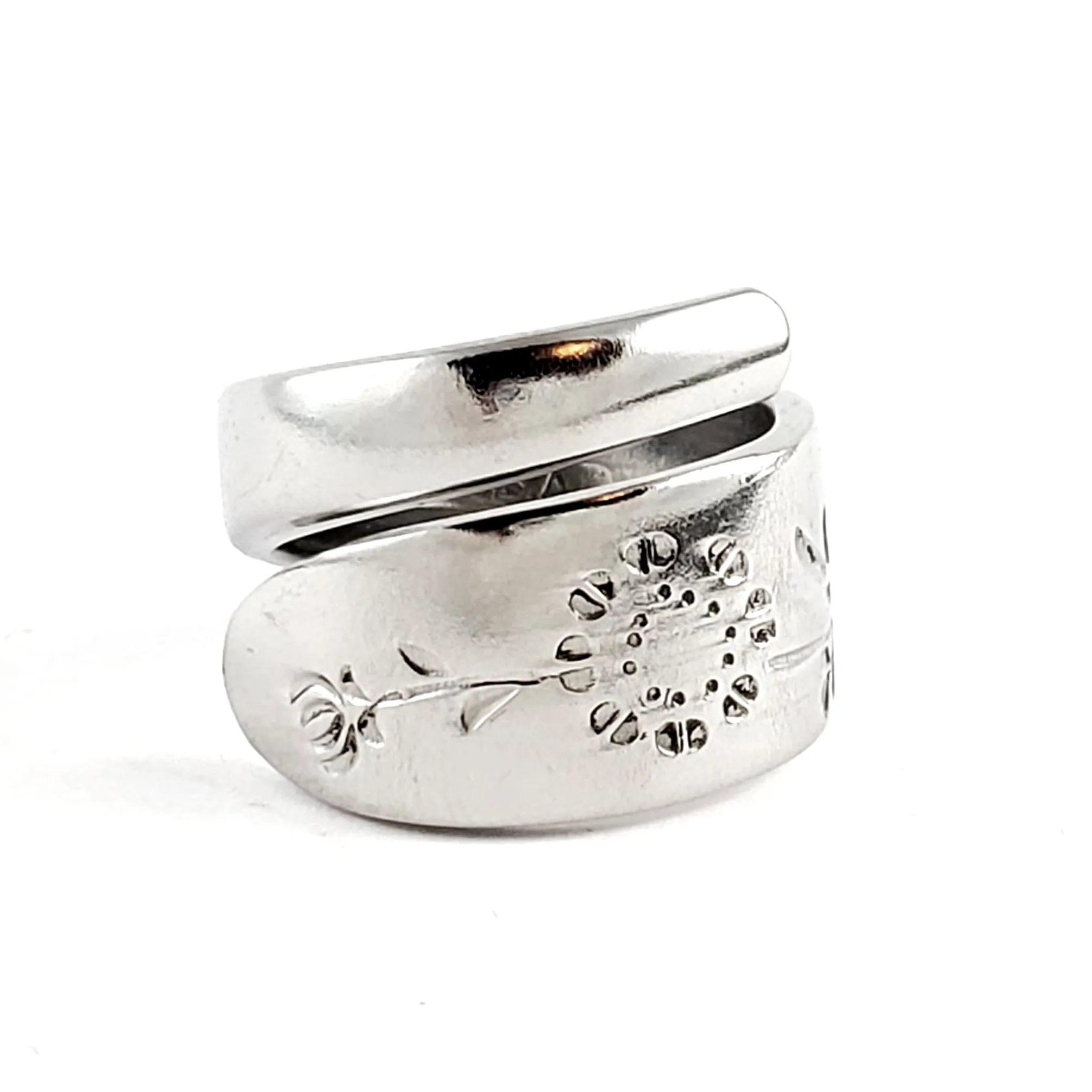 Vintage Wood Dale Sunflowers Stainless Steel Spoon Wrap Around Ring