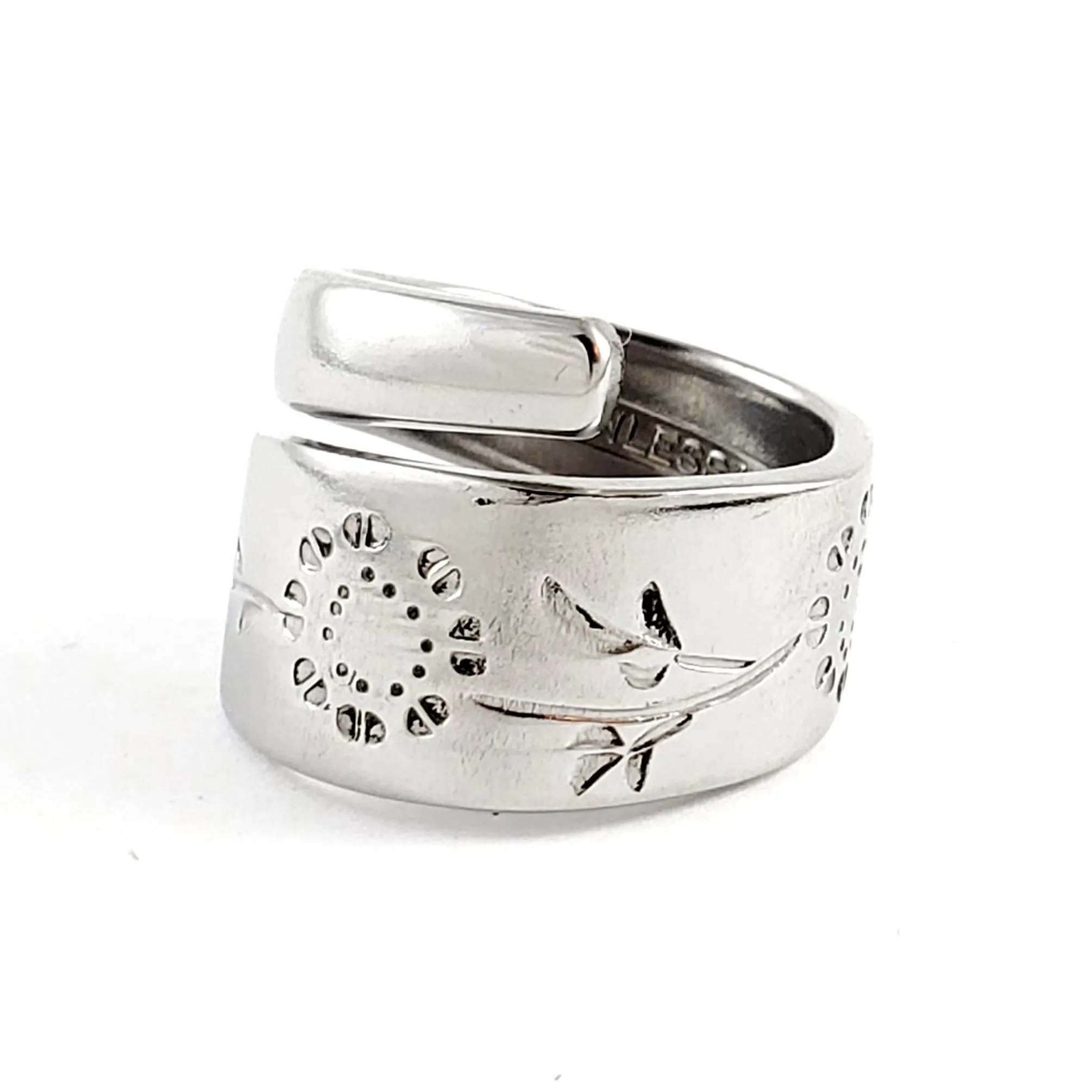 Vintage Wood Dale Sunflowers Stainless Steel Spoon Wrap Around Ring