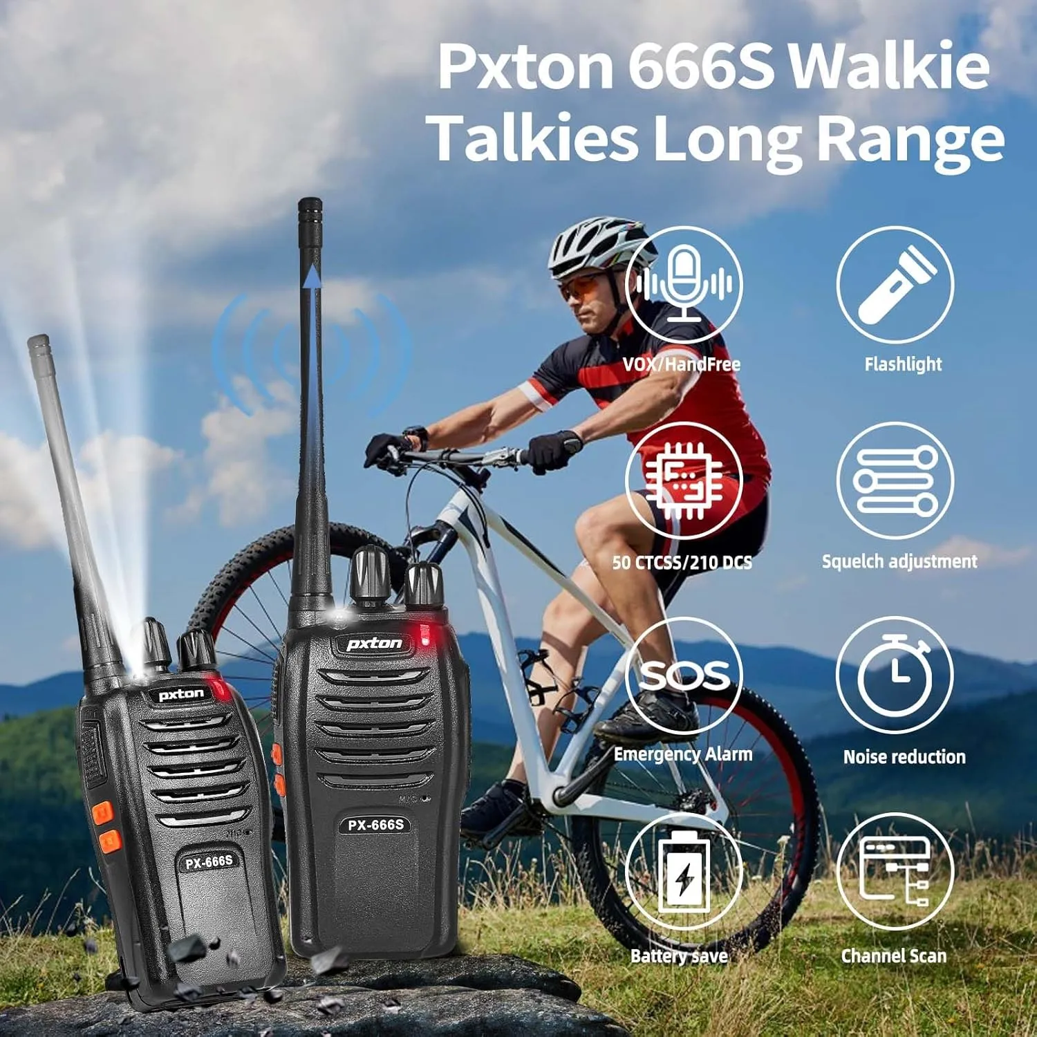 walkie talkies, 666S walkie talkies for Adults Long Range Rechargeable with Headphones and Li-ion Battery,2 Way radios has VOX/Noise Reduction/TOT/Flashlight/Monitoring/Scan Function2 Pack