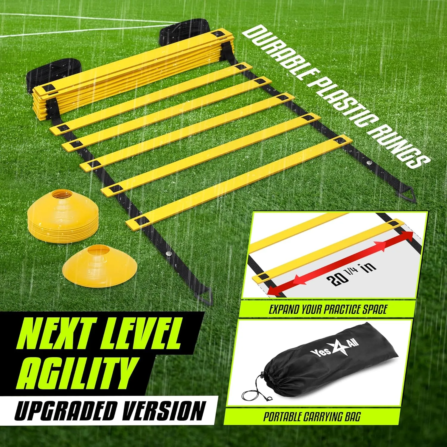 Yes4All Agility Ladder Speed Training Equipment, Adjustable Football Ladder for All Ages with Carry Bag, Durable, Portable, Multiple Colors & Rungs