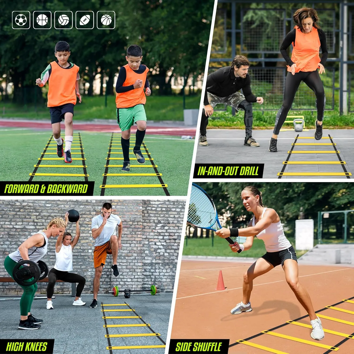 Yes4All Agility Ladder Speed Training Equipment, Adjustable Football Ladder for All Ages with Carry Bag, Durable, Portable, Multiple Colors & Rungs