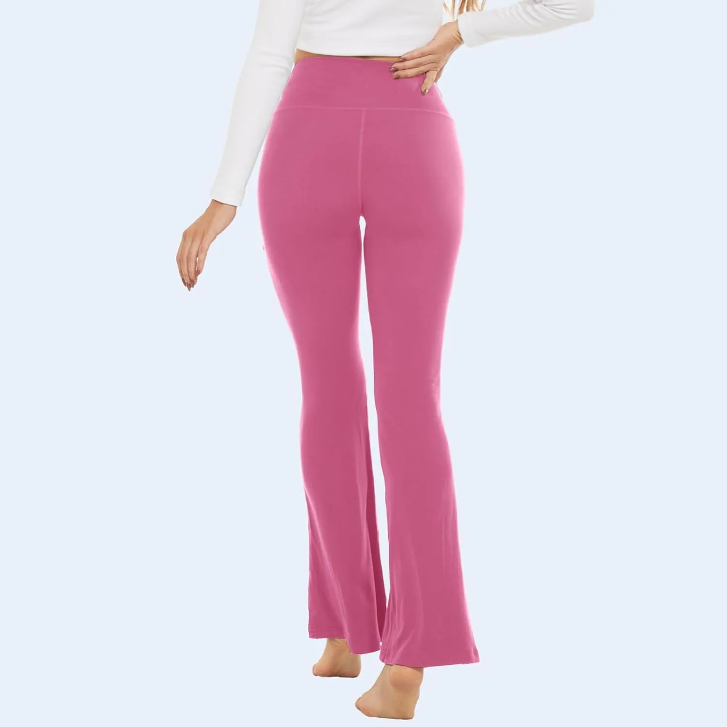 YOLIX Flare Leggings for Women with Pockets - Crossover High Waisted Black Flared Leggings for Yoga Gym Workout