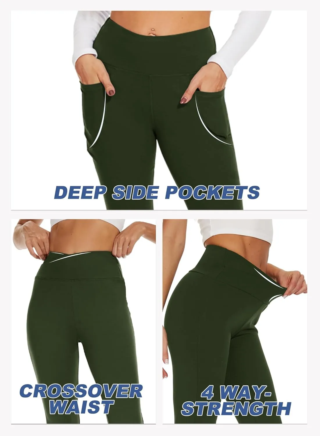 YOLIX Flare Leggings for Women with Pockets - Crossover High Waisted Black Flared Leggings for Yoga Gym Workout